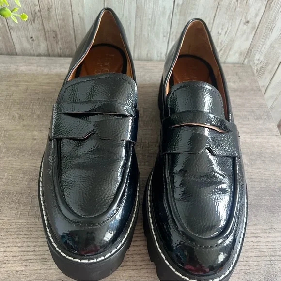 Franco Sarto Black Patent Platform Loafers Preppy Business Casual Womens 9.5 - Picture 3 of 6